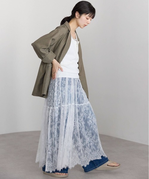 pocket（ポケット）の「ヒゲレースレイヤードスカート（スカート・レディース・ブラック/オフホワイト・FREE）」の11枚目の写真