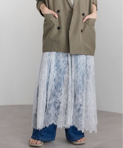 pocket（ポケット）の「ヒゲレースレイヤードスカート（スカート・レディース・ブラック/オフホワイト・FREE）」の13枚目の写真