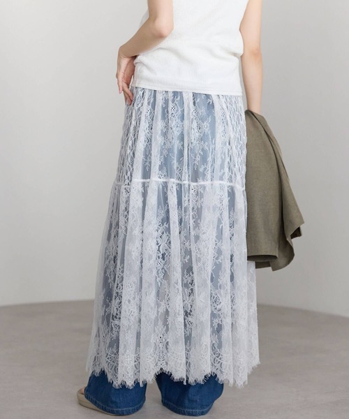 pocket（ポケット）の「ヒゲレースレイヤードスカート（スカート・レディース・ブラック/オフホワイト・FREE）」の15枚目の写真