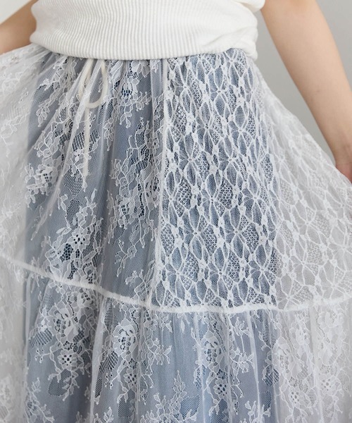 pocket（ポケット）の「ヒゲレースレイヤードスカート（スカート・レディース・ブラック/オフホワイト・FREE）」の20枚目の写真