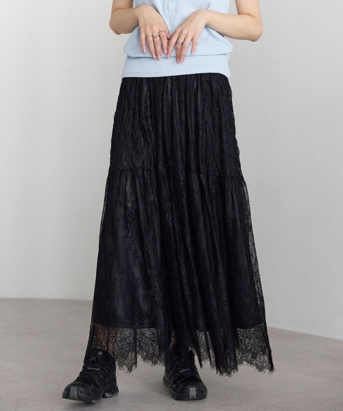 pocket（ポケット）の「ヒゲレースレイヤードスカート（スカート・レディース・ブラック/オフホワイト・FREE）」の22枚目の写真