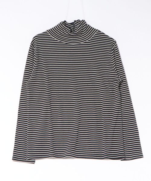 BELLUNA PLUS(ベルーナ)の「なめらかハイネックボーダープルオーバー(Tシャツ/カットソー・レディース・アイボリー系/ブラック系・MEDIUM/LARGE/X-LARGE)」の1枚目の写真
