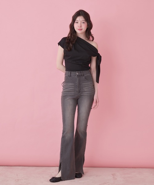 fupel(フぺル)の「side ribbon one-shoulder drape tops /サイドリボンワンショルダードレープトップス(Tシャツ/カットソー・レディース・ブラック/ピンク・FREE)」の18枚目の写真