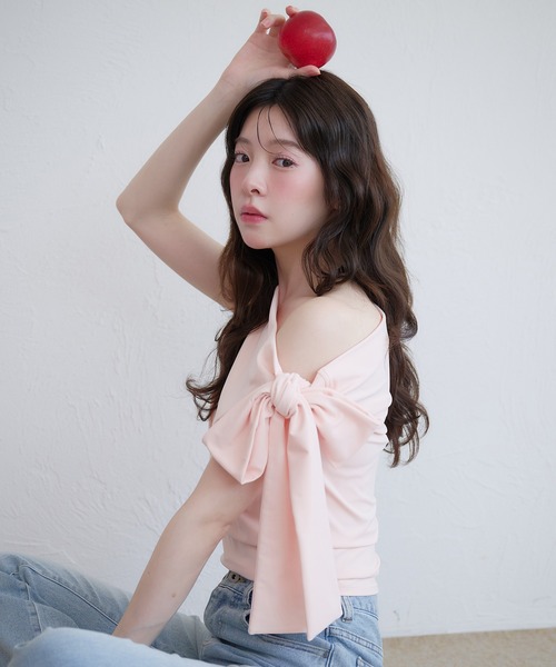 fupel(フぺル)の「side ribbon one-shoulder drape tops /サイドリボンワンショルダードレープトップス(Tシャツ/カットソー・レディース・ブラック/ピンク・FREE)」の22枚目の写真