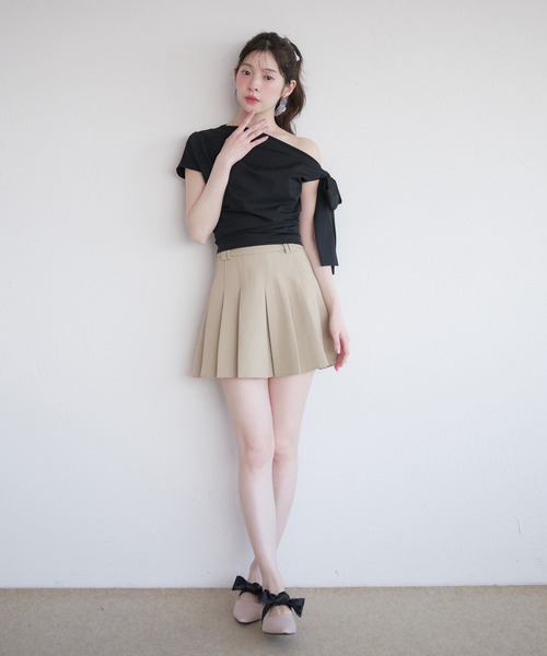 fupel(フぺル)の「side ribbon one-shoulder drape tops /サイドリボンワンショルダードレープトップス(Tシャツ/カットソー・レディース・ブラック/ピンク・FREE)」の8枚目の写真