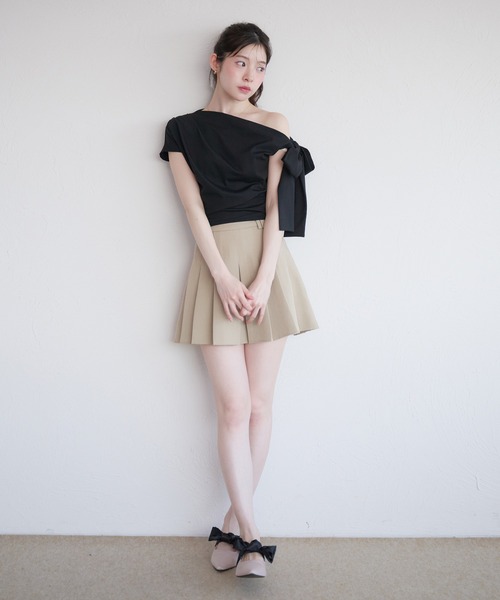 fupel(フぺル)の「side ribbon one-shoulder drape tops /サイドリボンワンショルダードレープトップス(Tシャツ/カットソー・レディース・ブラック/ピンク・FREE)」の10枚目の写真