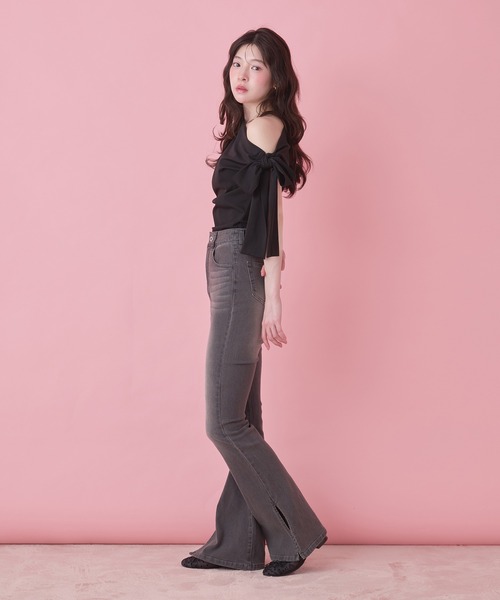 fupel(フぺル)の「side ribbon one-shoulder drape tops /サイドリボンワンショルダードレープトップス(Tシャツ/カットソー・レディース・ブラック/ピンク・FREE)」の19枚目の写真
