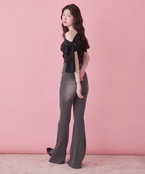 fupel(フぺル)の「side ribbon one-shoulder drape tops /サイドリボンワンショルダードレープトップス(Tシャツ/カットソー・レディース・ブラック/ピンク・FREE)」の21枚目の写真