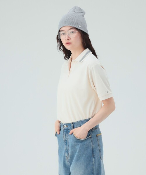 BEAMS HEART(ビームスハート)の「【7/31値下げ】配色 レース ポロシャツ(Tシャツ/カットソー・レディース・レッド/オフホワイト/チャコールグレー・FREE)」の4枚目の写真