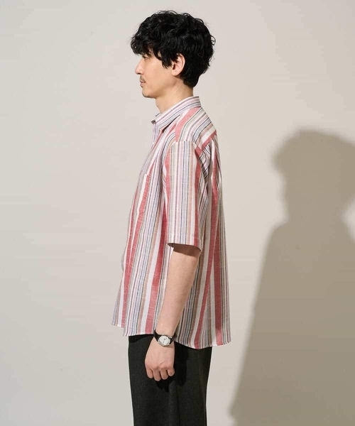 a.v.v(アーヴェヴェ)の「サラッと涼しい 5分袖マルチストライプワイドシルエットシャツ【洗濯機で洗える】(シャツ/ブラウス・メンズ・レッド/ブルー・48/46)」の10枚目の写真