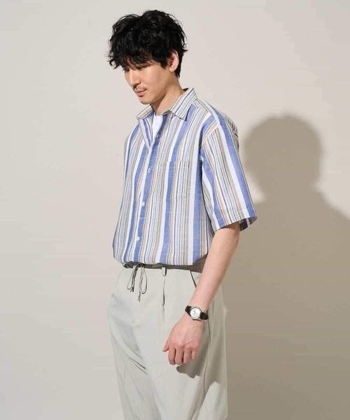 a.v.v(アーヴェヴェ)の「サラッと涼しい 5分袖マルチストライプワイドシルエットシャツ【洗濯機で洗える】(シャツ/ブラウス・メンズ・レッド/ブルー・48/46)」の12枚目の写真