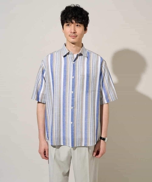 a.v.v(アーヴェヴェ)の「サラッと涼しい 5分袖マルチストライプワイドシルエットシャツ【洗濯機で洗える】(シャツ/ブラウス・メンズ・レッド/ブルー・48/46)」の14枚目の写真