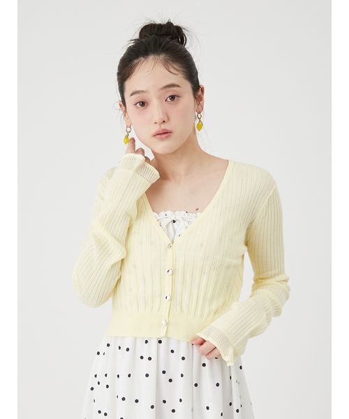 LILY BROWN(リリーブラウン)の「【ウォッシャブル】Vネックニットカーディガン(カーディガン/ボレロ・レディース・ブラック/ローズ/イエロー/ホワイト・F)」の7枚目の写真