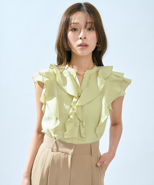 AND COUTURE(アンドクチュール)の「フレンチスリーブラッフルブラウス(シャツ/ブラウス・レディース・オレンジ/ネイビー/グリーン/オフホワイト・FREE)」の2枚目の写真