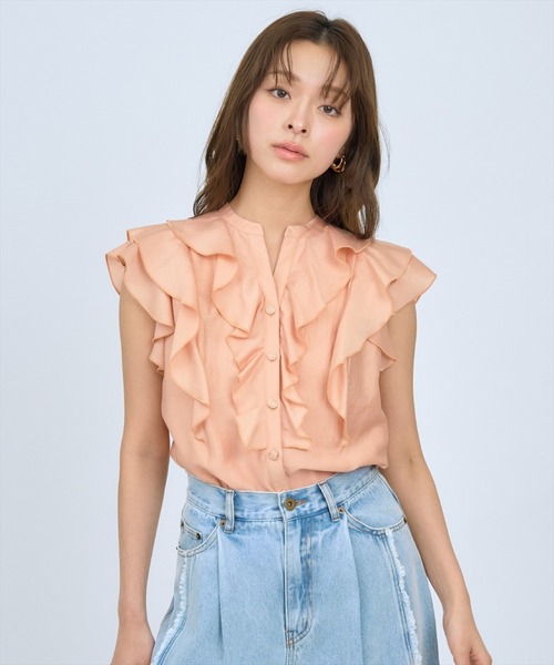 AND COUTURE(アンドクチュール)の「フレンチスリーブラッフルブラウス(シャツ/ブラウス・レディース・オレンジ/ネイビー/グリーン/オフホワイト・FREE)」の8枚目の写真
