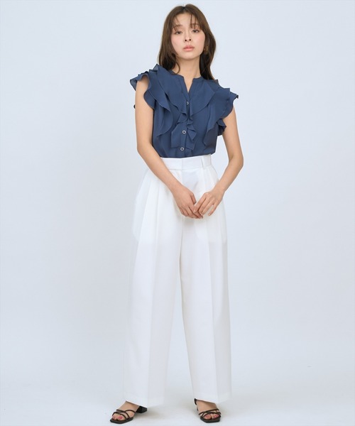 AND COUTURE(アンドクチュール)の「フレンチスリーブラッフルブラウス(シャツ/ブラウス・レディース・オレンジ/ネイビー/グリーン/オフホワイト・FREE)」の19枚目の写真