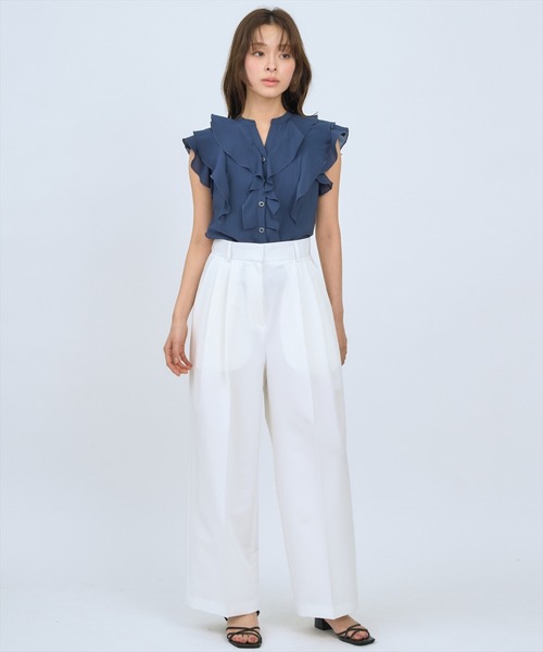 AND COUTURE(アンドクチュール)の「フレンチスリーブラッフルブラウス(シャツ/ブラウス・レディース・オレンジ/ネイビー/グリーン/オフホワイト・FREE)」の18枚目の写真