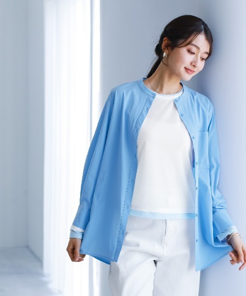 White Collection(ホワイトコレクション)の「【 抜け感で魅せる 】 強撚シアー・配色カットソー(Tシャツ/カットソー・レディース・ホワイト/サックスブルー/ブラック・M)」の6枚目の写真