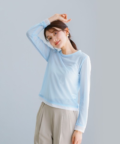 White Collection(ホワイトコレクション)の「【 抜け感で魅せる 】 強撚シアー・配色カットソー(Tシャツ/カットソー・レディース・ホワイト/サックスブルー/ブラック・M)」の10枚目の写真