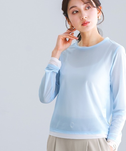 White Collection(ホワイトコレクション)の「【 抜け感で魅せる 】 強撚シアー・配色カットソー(Tシャツ/カットソー・レディース・ホワイト/サックスブルー/ブラック・M)」の11枚目の写真