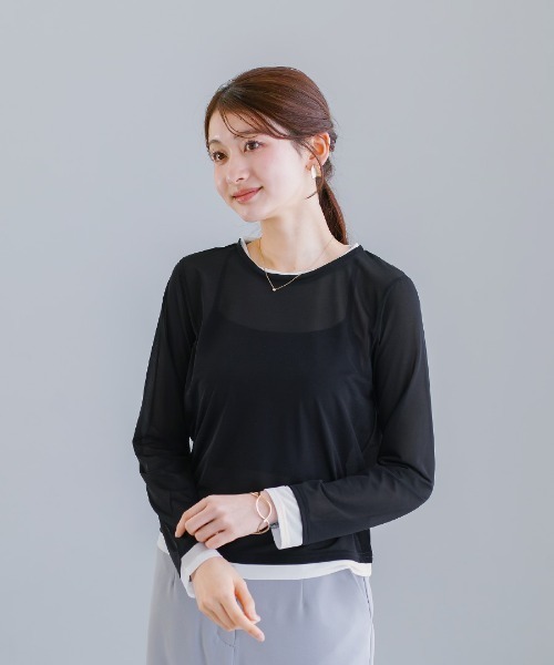 White Collection(ホワイトコレクション)の「【 抜け感で魅せる 】 強撚シアー・配色カットソー(Tシャツ/カットソー・レディース・ホワイト/サックスブルー/ブラック・M)」の14枚目の写真
