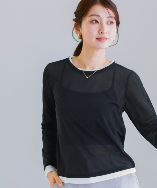 White Collection(ホワイトコレクション)の「【 抜け感で魅せる 】 強撚シアー・配色カットソー(Tシャツ/カットソー・レディース・ホワイト/サックスブルー/ブラック・M)」の15枚目の写真