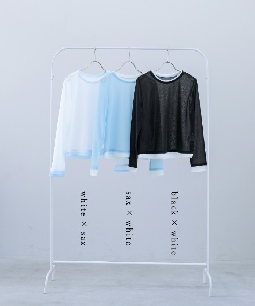 White Collection(ホワイトコレクション)の「【 抜け感で魅せる 】 強撚シアー・配色カットソー(Tシャツ/カットソー・レディース・ホワイト/サックスブルー/ブラック・M)」の18枚目の写真