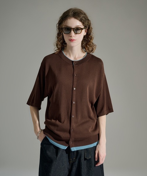 CREW NECK LAYERED KNIT S/S SHIRT / クルーネックレイヤードニットS/S