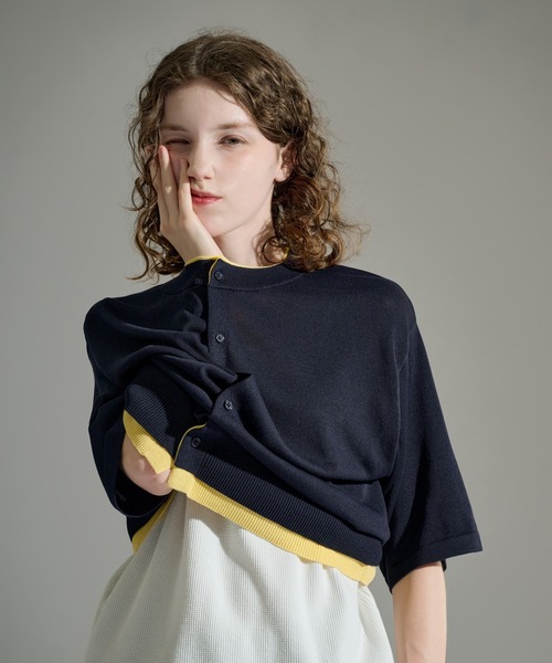 WETTEMPT(ウィテンプト)の「CREW NECK LAYERED KNIT S/S SHIRT / クルーネックレイヤードニットS/Sシャツ(シャツ/ブラウス・メンズ・ネイビー/ダークブラウン/ブラック・SMALL/MEDIUM/LARGE)」の21枚目の写真