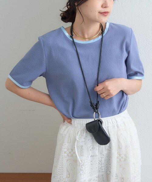CIAOPANIC TYPY(チャオパニックティピー)の「【ZOZO限定】サテンパイピングリブTee(Tシャツ/カットソー・レディース・ブラウン/ピンク/ブルー/チャコールグレー/ブラック/アイボリー・ONE SIZE)」の5枚目の写真