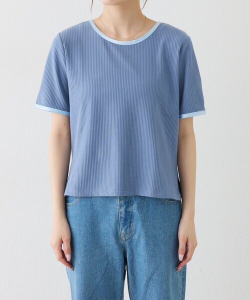 CIAOPANIC TYPY(チャオパニックティピー)の「【ZOZO限定】サテンパイピングリブTee(Tシャツ/カットソー・レディース・ブラウン/ピンク/ブルー/チャコールグレー/ブラック/アイボリー・ONE SIZE)」の7枚目の写真
