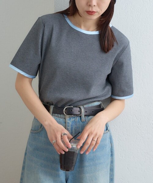 CIAOPANIC TYPY(チャオパニックティピー)の「【ZOZO限定】サテンパイピングリブTee(Tシャツ/カットソー・レディース・ブラウン/ピンク/ブルー/チャコールグレー/ブラック/アイボリー・ONE SIZE)」の9枚目の写真