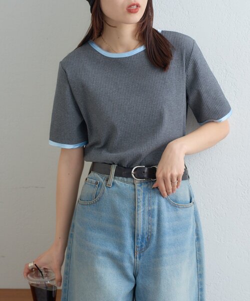 CIAOPANIC TYPY(チャオパニックティピー)の「【ZOZO限定】サテンパイピングリブTee(Tシャツ/カットソー・レディース・ブラウン/ピンク/ブルー/チャコールグレー/ブラック/アイボリー・ONE SIZE)」の10枚目の写真