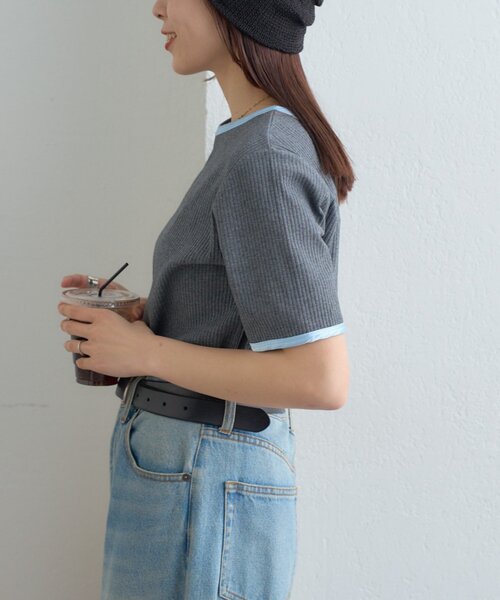 CIAOPANIC TYPY(チャオパニックティピー)の「【ZOZO限定】サテンパイピングリブTee(Tシャツ/カットソー・レディース・ブラウン/ピンク/ブルー/チャコールグレー/ブラック/アイボリー・ONE SIZE)」の11枚目の写真