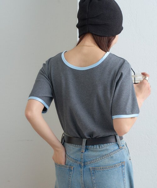 CIAOPANIC TYPY(チャオパニックティピー)の「【ZOZO限定】サテンパイピングリブTee(Tシャツ/カットソー・レディース・ブラウン/ピンク/ブルー/チャコールグレー/ブラック/アイボリー・ONE SIZE)」の12枚目の写真