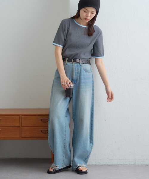 CIAOPANIC TYPY(チャオパニックティピー)の「【ZOZO限定】サテンパイピングリブTee(Tシャツ/カットソー・レディース・ブラウン/ピンク/ブルー/チャコールグレー/ブラック/アイボリー・ONE SIZE)」の14枚目の写真
