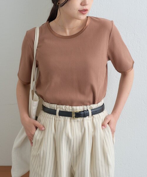 CIAOPANIC TYPY(チャオパニックティピー)の「【ZOZO限定】サテンパイピングリブTee(Tシャツ/カットソー・レディース・ブラウン/ピンク/ブルー/チャコールグレー/ブラック/アイボリー・ONE SIZE)」の18枚目の写真