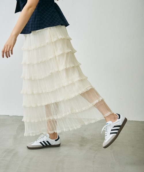 Lunea(ルネア)の「フリルティアードロングスカート/ tulle lace tiered skirt(スカート・レディース・ホワイト/ベージュ/ブラック・FREE)」の6枚目の写真
