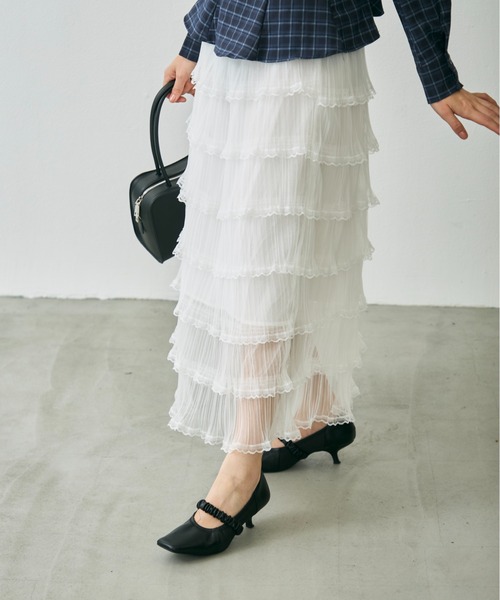 Lunea(ルネア)の「フリルティアードロングスカート/ tulle lace tiered skirt(スカート・レディース・ホワイト/ベージュ/ブラック・FREE)」の18枚目の写真