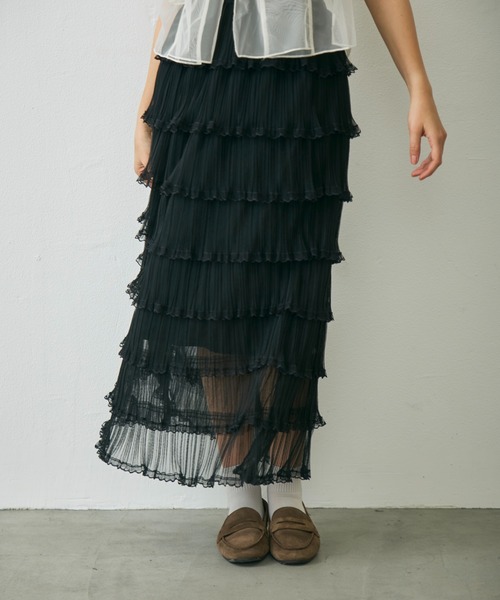 Lunea(ルネア)の「フリルティアードロングスカート/ tulle lace tiered skirt(スカート・レディース・ホワイト/ベージュ/ブラック・FREE)」の21枚目の写真