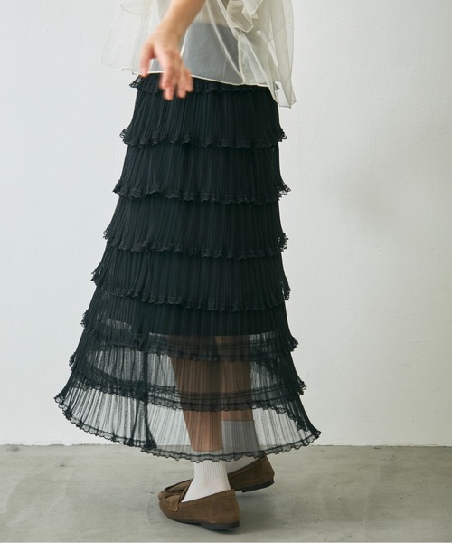 Lunea(ルネア)の「フリルティアードロングスカート/ tulle lace tiered skirt(スカート・レディース・ホワイト/ベージュ/ブラック・FREE)」の20枚目の写真