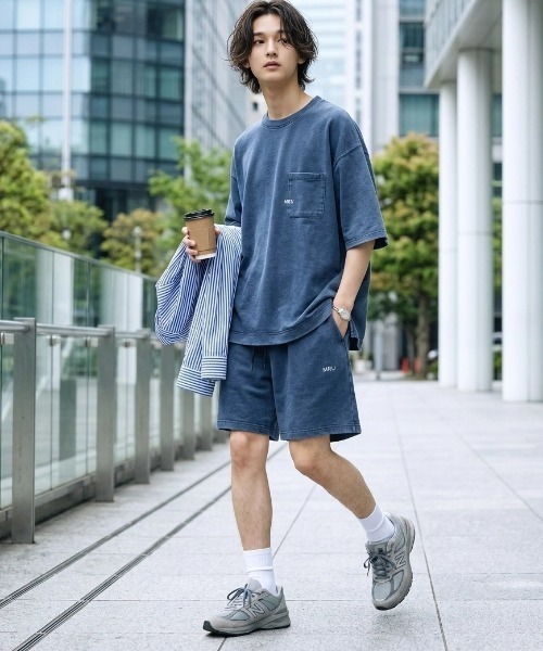 MRU(エムアールユー)の「2026SS MRU/エムアールユー カットデニム Tシャツ×ショートパンツ ハーフパンツ/セットアップ/上下セット レディース メンズ(Tシャツ/カットソー・メンズ・ライトインディゴブルー/ブルー系その他/ブルー系その他2/ネイビー・M/L/XL)」の1枚目の写真