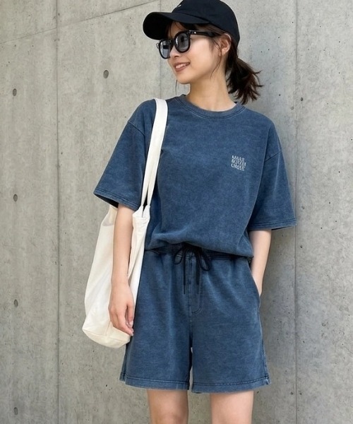 MRU(エムアールユー)の「2026SS MRU/エムアールユー カットデニム Tシャツ×ショートパンツ ハーフパンツ/セットアップ/上下セット レディース メンズ(Tシャツ/カットソー・メンズ・ライトインディゴブルー/ブルー系その他/ブルー系その他2/ネイビー・M/L/XL)」の4枚目の写真