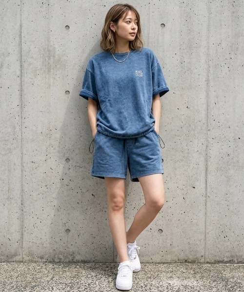 MRU(エムアールユー)の「2026SS MRU/エムアールユー カットデニム Tシャツ×ショートパンツ ハーフパンツ/セットアップ/上下セット レディース メンズ(Tシャツ/カットソー・メンズ・ライトインディゴブルー/ブルー系その他/ブルー系その他2/ネイビー・M/L/XL)」の5枚目の写真