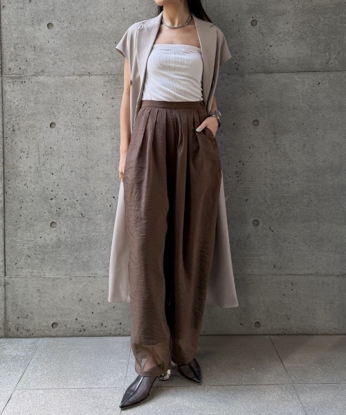 CIEL'AIR(シエルエアー)の「SHEER ORGANZA WIDE PANTS(シアーオーガンジーワイドパンツ)(その他パンツ・レディース・ブラウン/オフホワイト・FREE)」の3枚目の写真