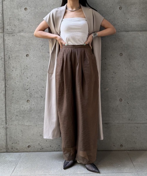 CIEL'AIR(シエルエアー)の「SHEER ORGANZA WIDE PANTS(シアーオーガンジーワイドパンツ)(その他パンツ・レディース・ブラウン/オフホワイト・FREE)」の4枚目の写真