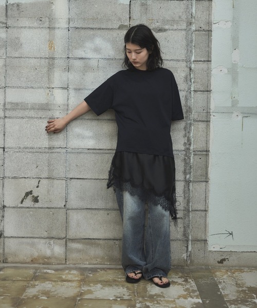feepur(フェピュール)の「サテンレースドッキングTee(Tシャツ/カットソー・レディース・ブラック/オフホワイト・MEDIUM)」の12枚目の写真