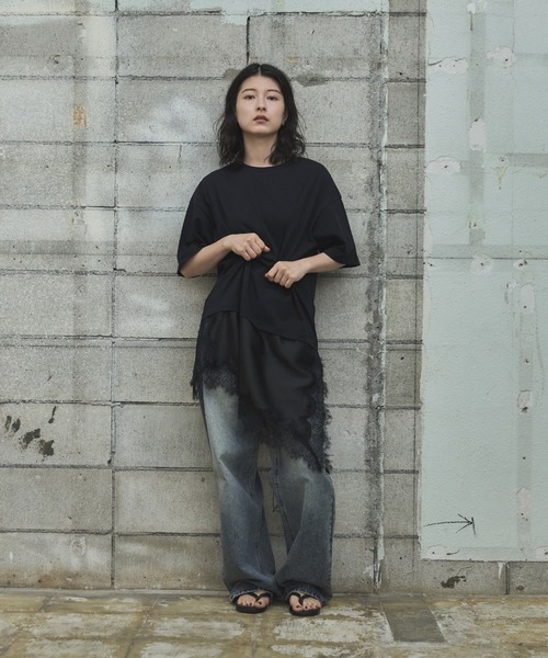feepur(フェピュール)の「サテンレースドッキングTee(Tシャツ/カットソー・レディース・ブラック/オフホワイト・MEDIUM)」の10枚目の写真