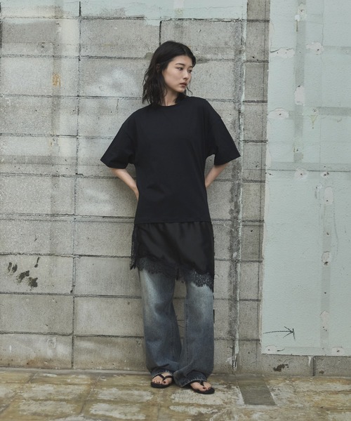 feepur(フェピュール)の「サテンレースドッキングTee(Tシャツ/カットソー・レディース・ブラック/オフホワイト・MEDIUM)」の9枚目の写真