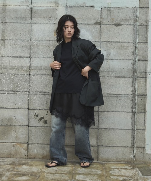 feepur(フェピュール)の「サテンレースドッキングTee(Tシャツ/カットソー・レディース・ブラック/オフホワイト・MEDIUM)」の16枚目の写真